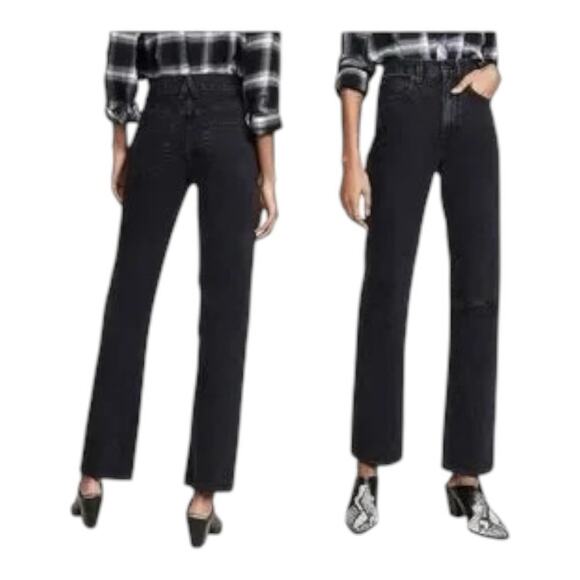 SLVRLAKE London Long Gone Washed Black Distressed Straight Leg Jeans Size 24 - Picture 1 of 10